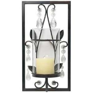   Bronze with Clear Crystal Hurricane Wall Candle Holder