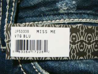 NWT MISS ME Fleur Cross Crystal Vintage Blue Boot Jeans  