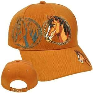 Horse Animal Hat Cap Burnt Orange Horseback Riding Adjustable Velcro 