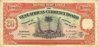British West Africa 20 Shillings 1937   VF  
