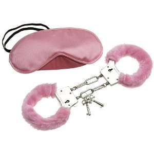  Novelties Faux Fur Covered Metal Handcuffs with Keys and Blindfold