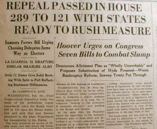 1933 newspaper w display Headline   REPEAL OF PROHIBITION   the 18th 