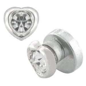 Heart with Cubic Zirconia Center Fake Magnetic Earrings   Sold as a 