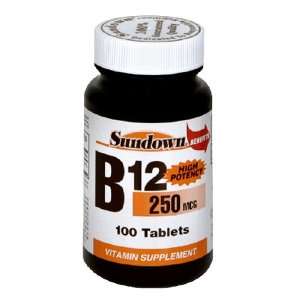  Sundown High Potency B12, 250 mcg, 100 Tablets Health 