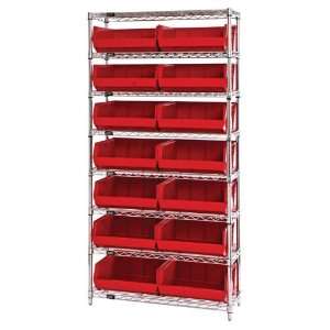   Hopper Wire Shelving System 14 x 36 x 74 with 14 QUS250 RED Bins Home