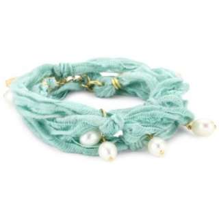 Ettika Turquoise Color Vintage Ribbon Wrap Bracelet with Pearl 