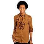 Washable Faux Suede Oversized Poet Button Front Shirt