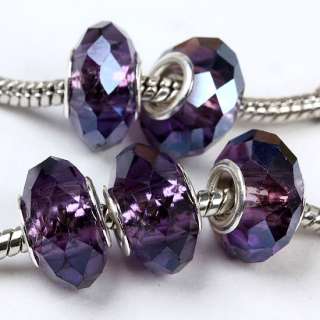 AB Purple Crystal Glass Bead For Charm Bracelet 5P  