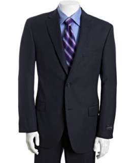 style #315494301 navy pinstripe wool 2 button Napoli CT suit with 