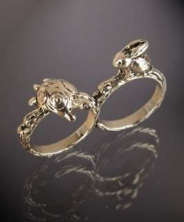 Beyond Rings gold faux bois tortoise and hare double finger ring 