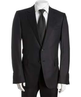 black diamond wool silk 2 button suit with flat front pants