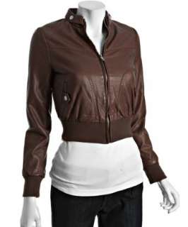 Casual Couture by Green Envelope cognac leatherette zip front bomber 