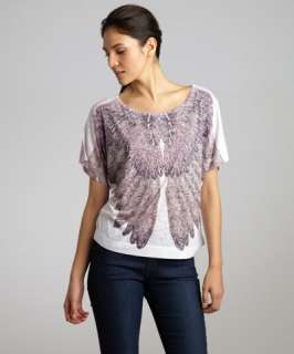 Romeo & Juliet Couture white wing printed jeweled cropped t shirt