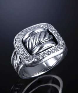 David Yurman diamond and silver twisted cable Buckle ring   