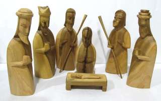 Wonderful 7 Piece Carved Wooden Nativity Set Mary, Baby Jesus, Wise 