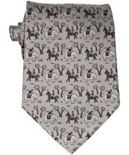 Hermes grey elephant and horse silk tie  