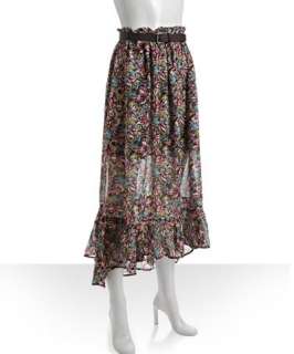 Joie hibiscus floral print silk chiffon Nariette belted skirt