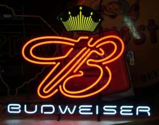 New In Box Budweiser Bud Crown King B Neon Beer Sign Light  