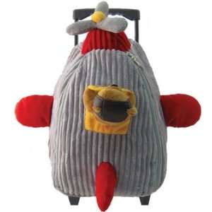  Kids Grey Rolling Backpack With Airplane Stuffie 