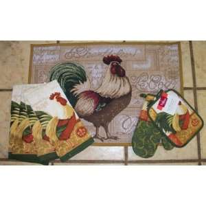 Rooster Tapestry Rug and Matching Rooster Dish Towel/ Rooster Oven 