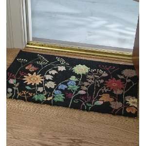  Flowers on Black Washable Hooked Rug, 20H x 32L