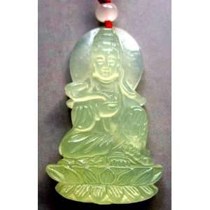  Green Jade Tibetan Kwan Yin Ru Yi Lotus Amulet Pendant 