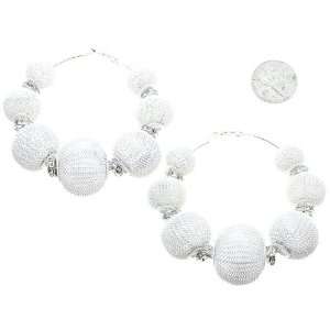  Basketball Wives Large White Crystal Mesh Hoop Earrings Jewelry