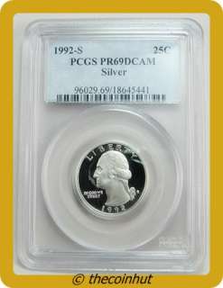 1992 S Silver Proof PCGS PR69 DCAM Washington Quarter US Coins 