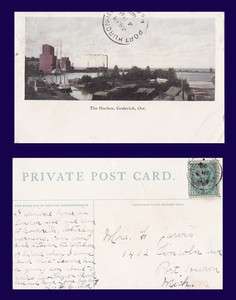 CANADA GODERICH ONTARIO THE HARBOR POSTALLY USED TO PORT HURON 1909 