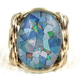 Mosaic Opal Triplet Gemstone Ring 14K Rolled Gold Custom Jewelry 