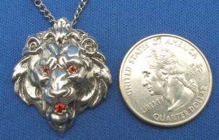 Lion Head Necklace Padparadscha Sapphire Eyes Mouth Hand Crafted 