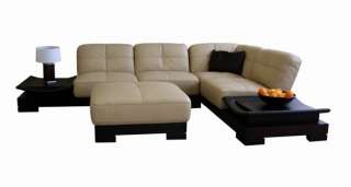   Leather Sectional Sofa with 2 Coffee Tables and Ottoman Set