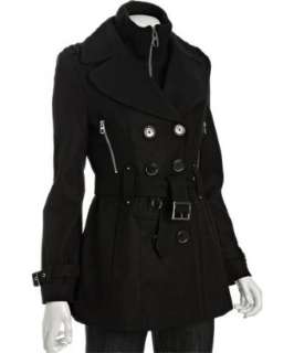 Miss Sixty black wool blend double collar belted short trenchcoat 