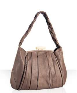 Sondra Roberts taupe pleated leather Reese framed shoulder bag 
