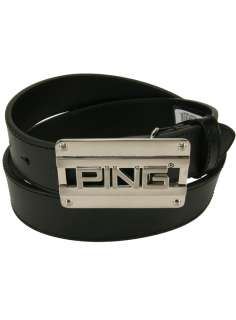 PING Golf Mens Leather Belt w/ Logo Cut Out Plate Buckle 083009740320 
