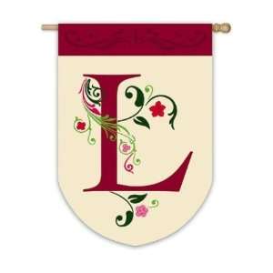  Floral Scroll Monogram Garden Flag L by Evergreen Patio 