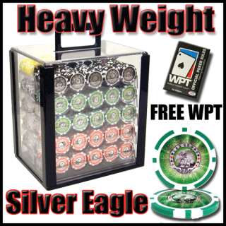 1000 Acr Silver Eagle Poker Chips Set 14G Free WPT Book  