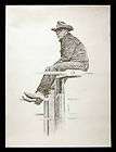 Cowboy Sitting on Fence offset Litho by Lloyd Allen