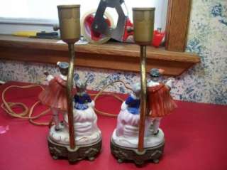Vtg. Pair Ornate Porcelain Victorian Couple Table Lamps  