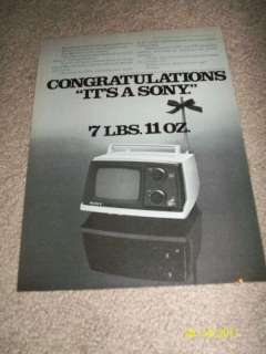 1975 SONY CORP AD PORTABLE TELEVISION VHF UHF VINTAGE  