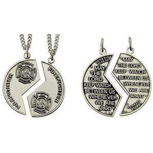  Silver Firefighter Mizpah Sweetheart Medal Pendant 