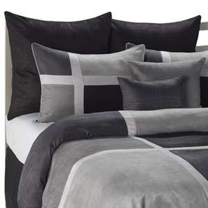   Soft Microsuede Black and Grey Patchwork Duvet Cover Set Queen or King