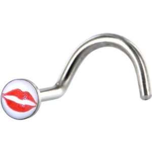  Surgical Steel White and RED LIPS Logo Nose Ring Jewelry