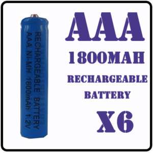 6x AAA 1800mAh 1.2V Ni MH Rechargeable battery 3A Blue  