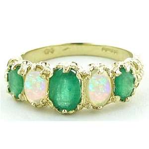  18K Yellow Gold Ladies 5 Stone Emerald & Opal Ring   Size 
