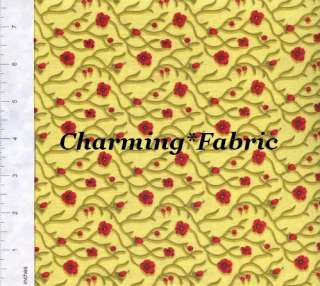 CLOTHWORKS Poppy Fields Red Flowers on Yellow Fabric  