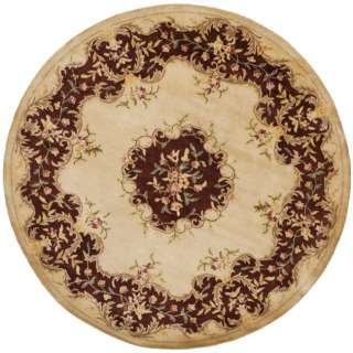   Bouquet Ivory/ Rust Hand Spun Wool Carpet Area Rug 4 Round  