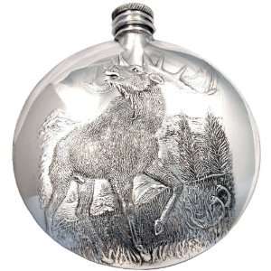  Sheffield Pewter 4 oz Elk Embossed Sporran Flask (Made in 