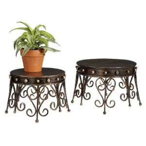 Plant Stand Set/2 Iron Zes Crown Design Holders&Candle Plates 14 1/2 X 