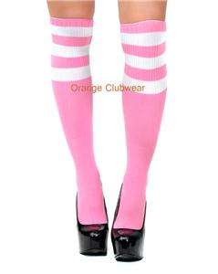 Sexy Acrylic Knee Hi High Baby Pink Striped Sports Athletic School 